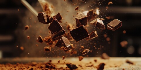 A collection of chocolate pieces with a rich, dark brown color indicating their high cocoa content.