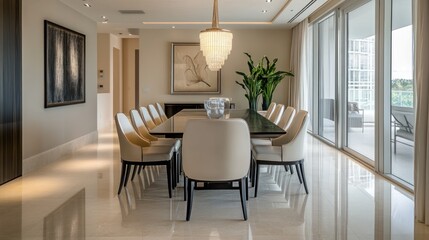 Fototapeta premium Modern Dining Room with Ocean Views