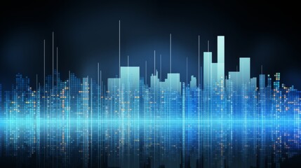 Abstract representation of real estate market analysis with financial graphs over urban skyline