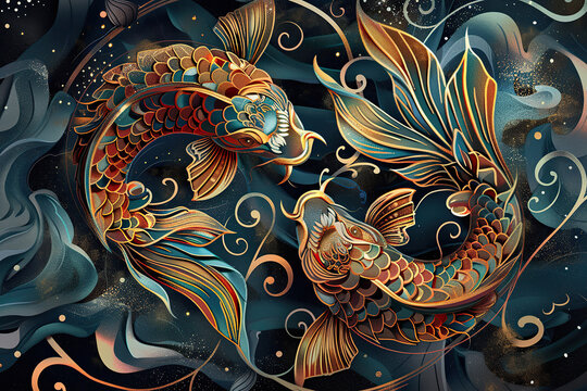 Astrological composition with concept of Pisces zodiac sign symbol