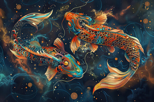 Astrological composition with concept of Pisces zodiac sign symbol