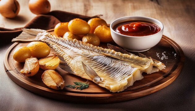 Klippfisk  Salted and dried cod, often served with tomato sauce or as a casserole with potatoes.