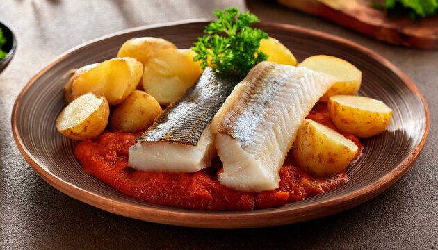 Klippfisk  Salted and dried cod, often served with tomato sauce or as a casserole with potatoes.