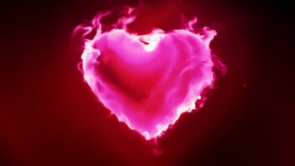 A bright flaming pink heart on a red background, love and passion