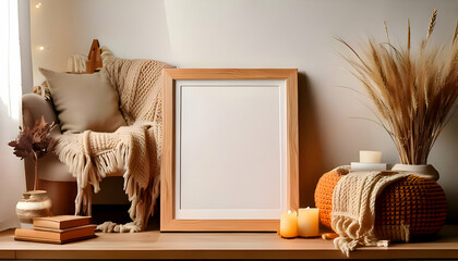 Mock up frame in cozy home interior background