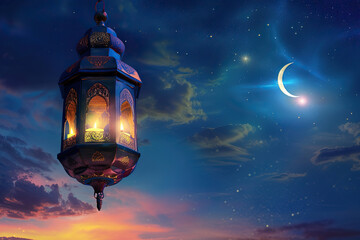 Obraz premium Beautiful greeting card with bright holiday composition for happy and joy celebrate Ramadan