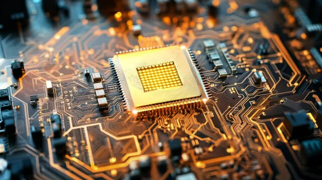 Close-up of a microchip, a system, a printed circuit board with a processor slot