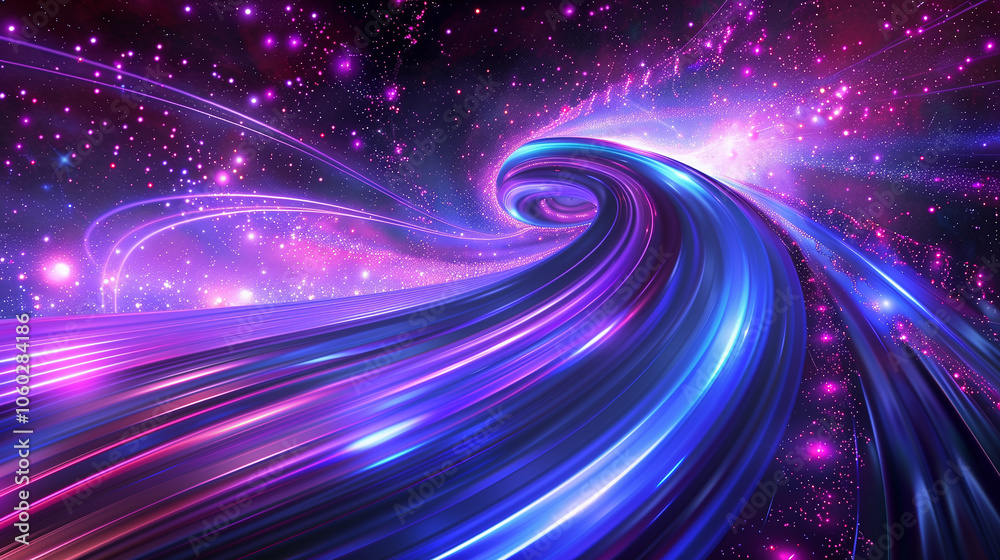 Poster dynamic tech background with cascading computer code and digital light trails, illuminated by electr