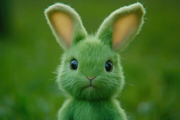Fototapeta premium Charming Emerald Bunny with Floppy Ears and Cheerful Expression