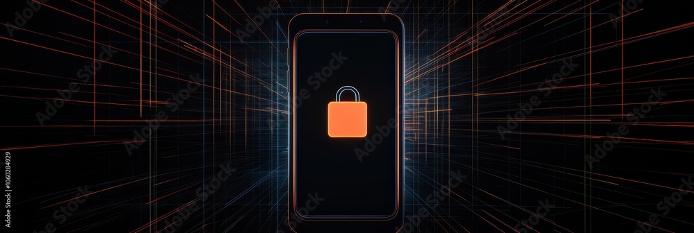Poster the smartphone screen features a prominent lock icon, indicating that the device is secured and prot