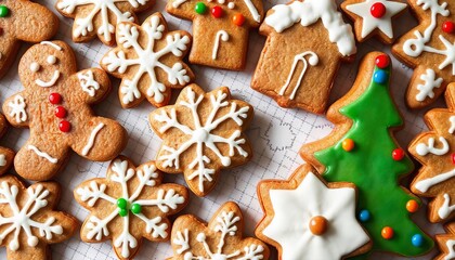 A festive display of gingerbread man cookies and assorted Christmas cookies on a rustic wooden background, capturing the warmth and sweetness of holiday baking
