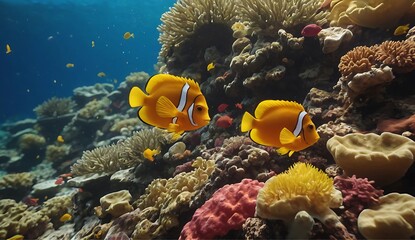Clownfish Swimming Among Colorful Coral Reefs in Clear Ocean Waters