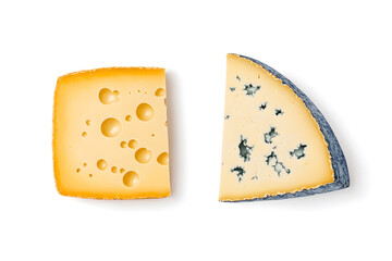 Piece of delicious cheese isolated on white background