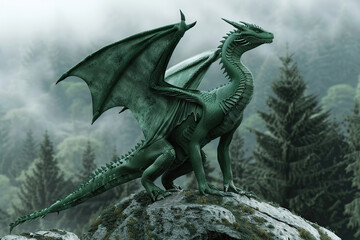 Fototapeta premium Fantastically beautiful mythological dragon with wide wings