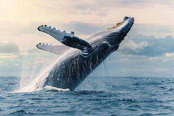 Fototapeta premium Fantastically beautiful majestic huge whale in ocean