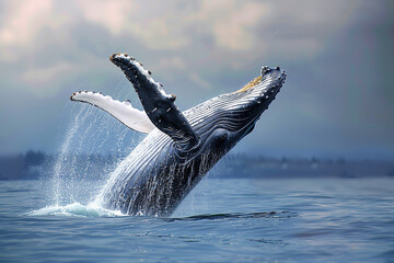 Obraz premium Fantastically beautiful majestic huge whale in ocean