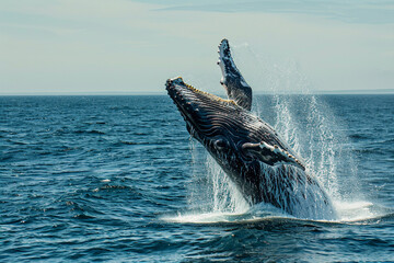 Fototapeta premium Fantastically beautiful majestic huge whale in ocean