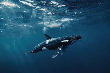 Fototapeta premium Fantastically beautiful majestic huge whale in ocean