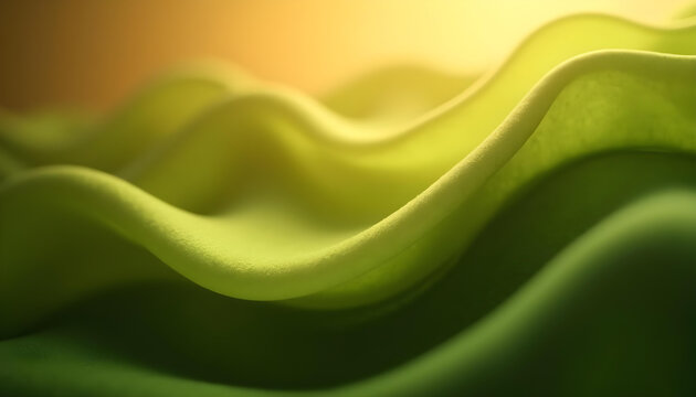 banner horizontal con olas. Tela haciendo ondas sinuosas y delicadas. Tonos verdes claro y amarilo