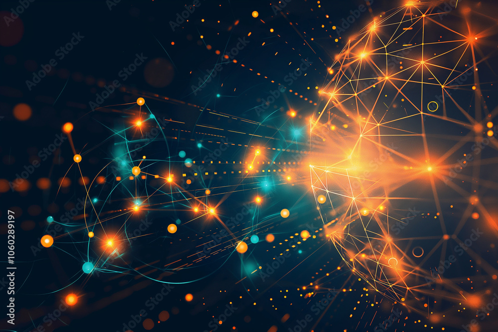 Poster tech-inspired background with luminous circuit patterns, flowing binary code, and pulsating digital 