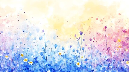 Fototapeta premium A colorful watercolor illustration of flowers and a soft gradient background.