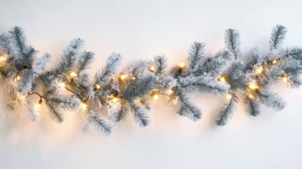Festive winter decorations with snowy garland and warm lights create a cozy atmosphere for the holiday season indoors