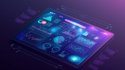 Virtual data display with transparent screens, streaming lines of code, and holographic HUD elements over a dark, gradient blue background. futuristic technology background tech wallpaper