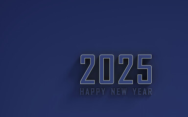 Happy new year 2025 design element idea with simple, modern concept; dark 2025 with golden edges on dark blue background, 3d rendering, 3d illustration