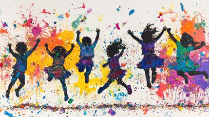 Children Jumping in Colorful Celebration Art