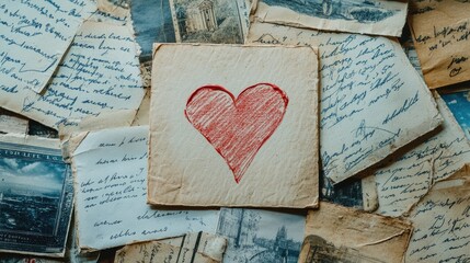 Heart Symbol on Vintage Letters and Postcards