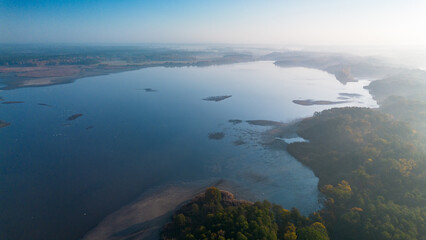 Milickie Ponds at sunrise, bird's eye view, Lower Silesian Voivodeship, Poland