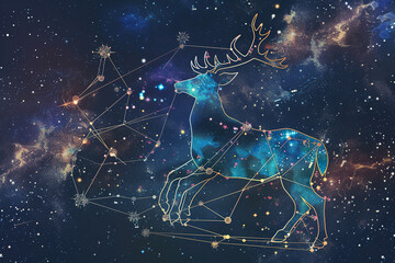 Naklejka premium Astrological composition with concept of Deer zodiac sign symbol