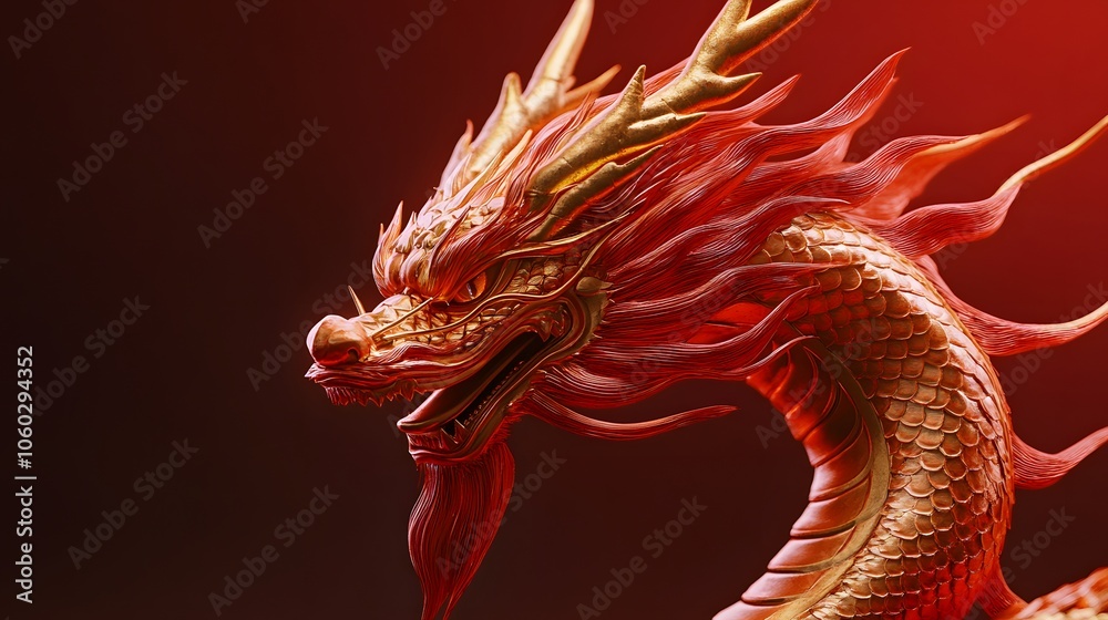 Wall mural chinese new year, chinese style dragon statue, iconic dragon, wallpaper dragon, red dragon, illustration dragon