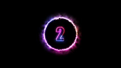Naklejka premium Glowing neon number 2 fire color with black background. Fiery style.