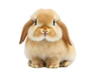  Adorable fluffy lop-eared rabbit sitting with a calm expression, symbolizing innocence, cuteness, and gentle companionship. Ideal for pet and animal themes.