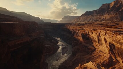 Majestic Canyons and Winding River at Sunset in the Wilderness