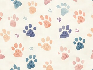  Cute pastel-colored paw print pattern, ideal for pet-themed designs, stationery, or children's decor, creating a playful and friendly visual appeal.