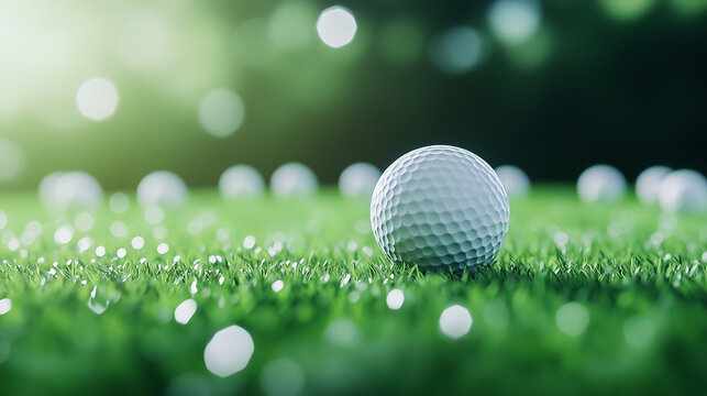 A golf ball sits poised on the tee, surrounded by a tapestry of vibrant grass and glimmers of sunlight
