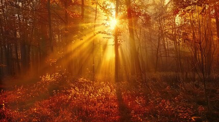 Golden Autumn Forest Sunrise