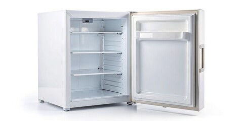 Fototapeta premium small white hotel fridge isolated on white background