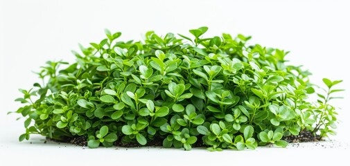 Fototapeta premium A lush green shrub with dense foliage, captured against a white isolated background, perfect for nature-themed designs.