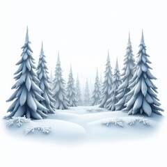 Obraz premium Snow-covered pine trees line a path in a tranquil, wintry landscape, evoking serene and peaceful emotions. Generative, AI.