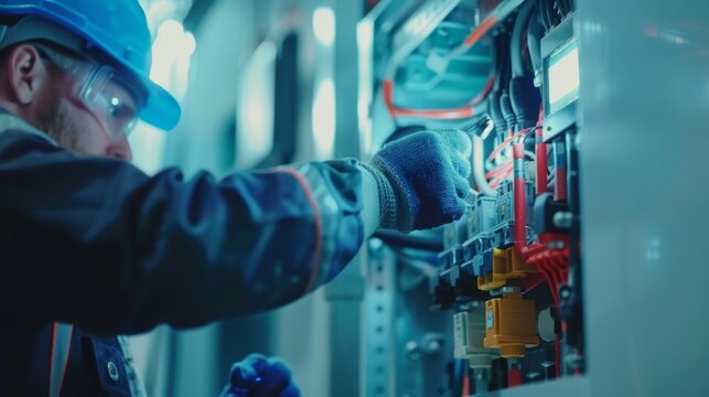Electricians and plumbers working on the inner workings of the building preparing it for utilities.