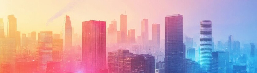 Fototapeta premium Vibrant Cityscape Skyline at Sunset with Skyscrapers and Urban Landscape