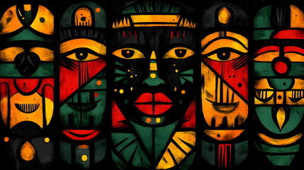 Abstract Illustration of Five Faces