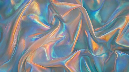 Obraz premium Abstract Iridescent Fabric Texture Shimmering Hues and Fluid Curves