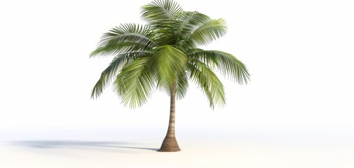 Obraz premium Single palm tree with green fronds against a white isolated background, perfect for tropical themes and nature-related projects.