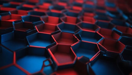 Fototapeta premium Minimalistic Abstract Red Hexagons Background with Soft Ambient Lighting and Copy-Space,futuristic, copy space, design element, abstract, hexagon, red, background,945