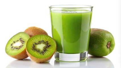 Tilted Angle fresh kiwi juice isolated on white