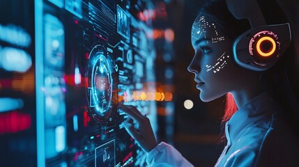 A sleek digital interface displays a futuristic AI chatbot engaging seamlessly with a user, highlighting advanced communication technology against a clean white backdrop.